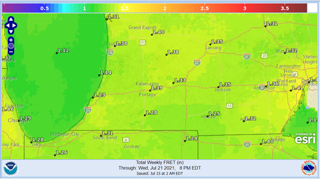 Total weekly forecasted reference evapotranspiration